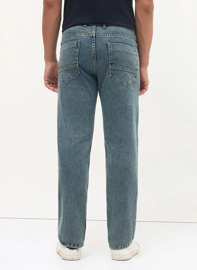Urbano Fashion  Urbano Fashion Men's Ice Blue Regular Fit Heavy Washed Denim Jeans Stretchable for Men | Best Price UAE